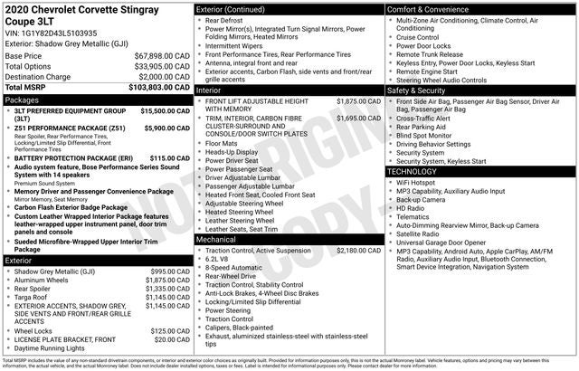 2020 Chevrolet Corvette Stingray 3LT