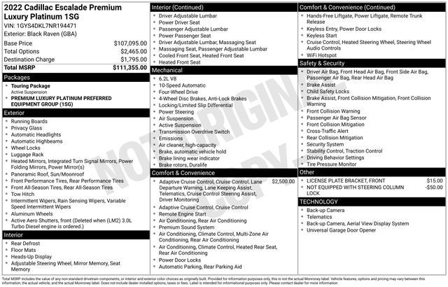 2022 Cadillac Escalade Premium Luxury Platinum