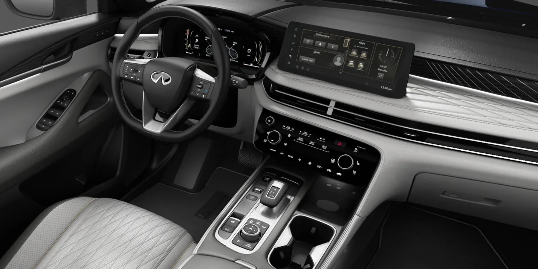 2027 INFINITI QX60 interior with dual 12.3 inch displays and Google built in