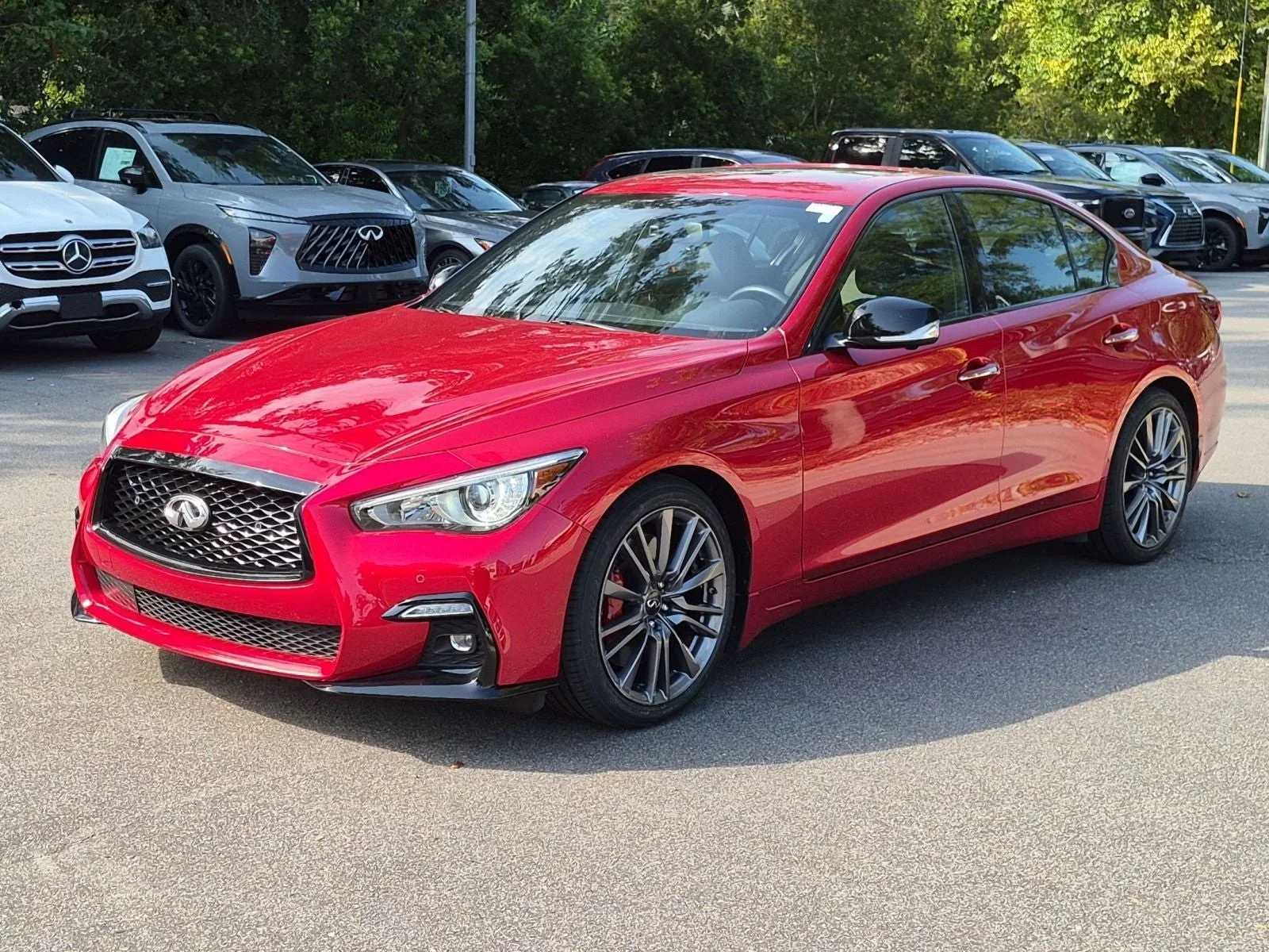 Used 2023 INFINITI Q50 Red Sport 400 front three quarter view, Wilmington NC